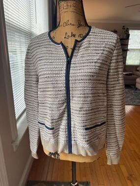 ST JOHN DENIM TRIM ZIP FONT SWEATER M(JO100